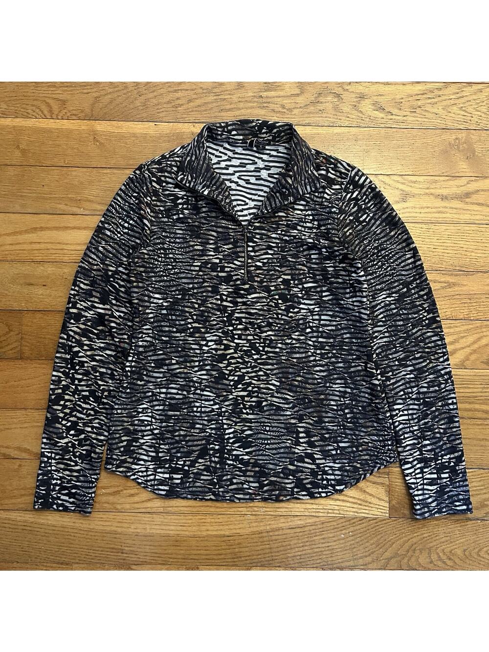 Vintage Sno Skins Quarter Zip Crazy Print Pullover Jacket Top Apres Ski Small